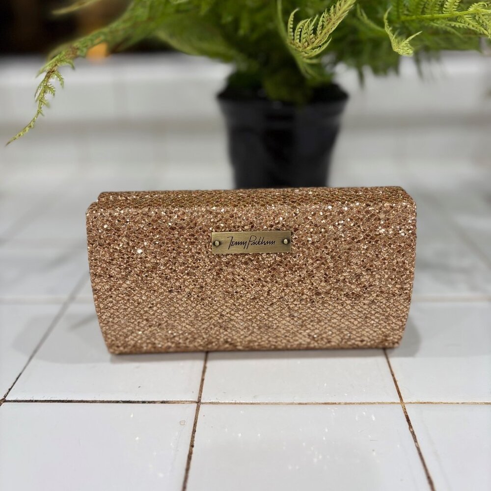 NWT Jenny Paxkham Rose Gold Glitter Evening Bag